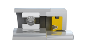 Industrial machine component with metallic parts.